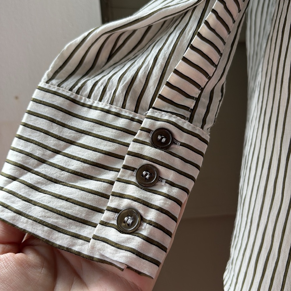 Zara Deep army green and ivory Striped Shirt. Sz L. EUC. - Picture 5 of 7
